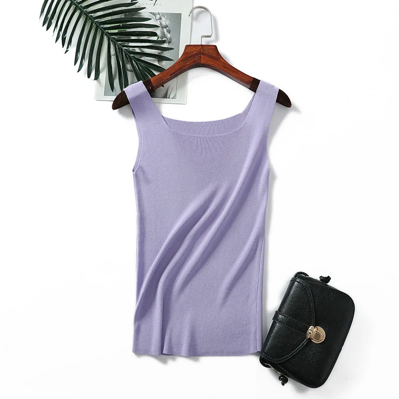 Летние топы, женские трикотажные футболки, одноцветные топы, топы, женские белые майки, свободные топы для фитнеса - Цвет: purple