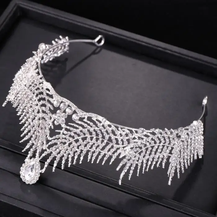 Роскошные серебряные полный Украшенные стразами Teardrop невесты диадема головной убор Свадебные большой тиара и корона украшения для волос