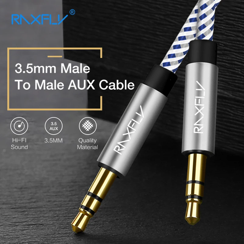Goede RAXFLY 3.5mm Jack Audio Kabel Jack 3.5mm Mannelijk naar Goud Audio Aux Kabel Voor iPhone Auto Hoofdtelefoon Luidsprekerkabel Lijn Aux Cord