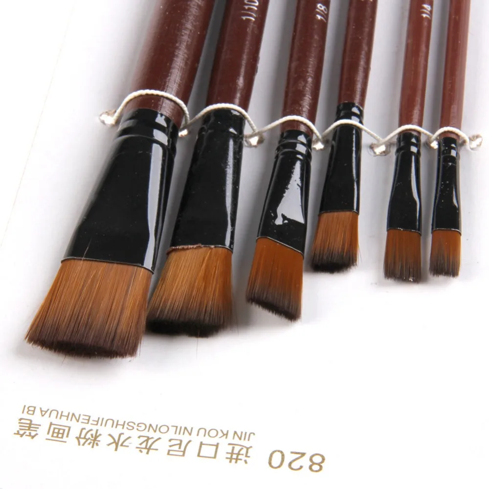 6X коричневые нейлоновые акриловые масляные кисти для фотографий W15|for art|brush forart