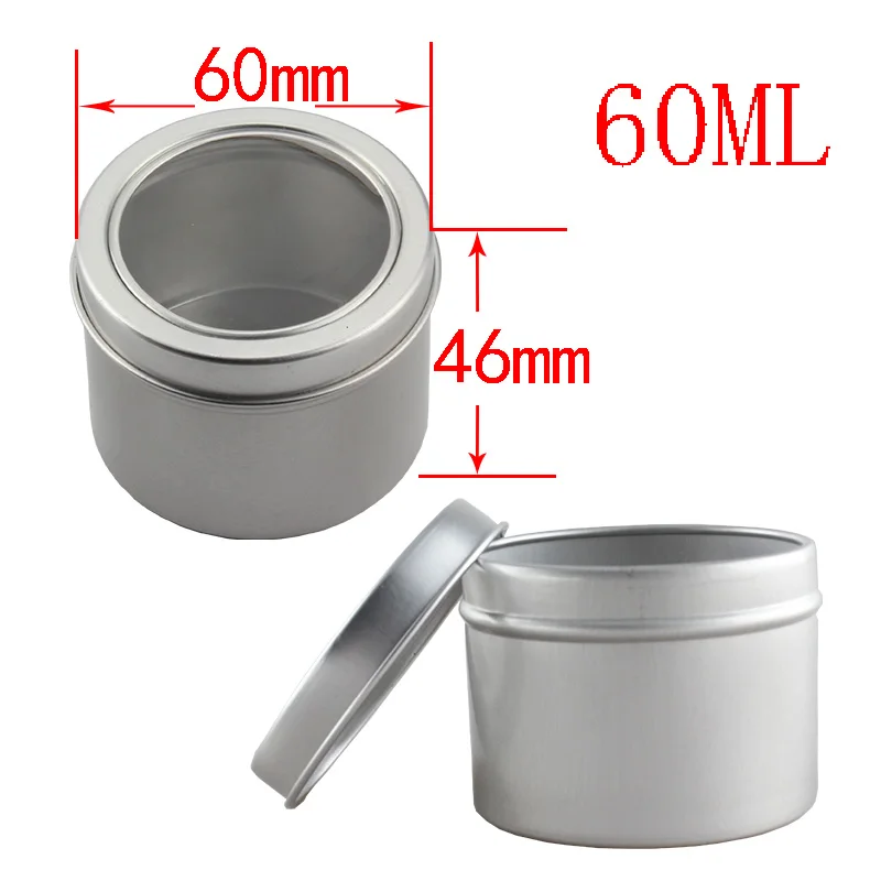 

6ps Empty 60g silver Aluminum Jars,car wax Containers,With window Lids,aluminum jar,empty aluminum metal storage jar,tea jar tin