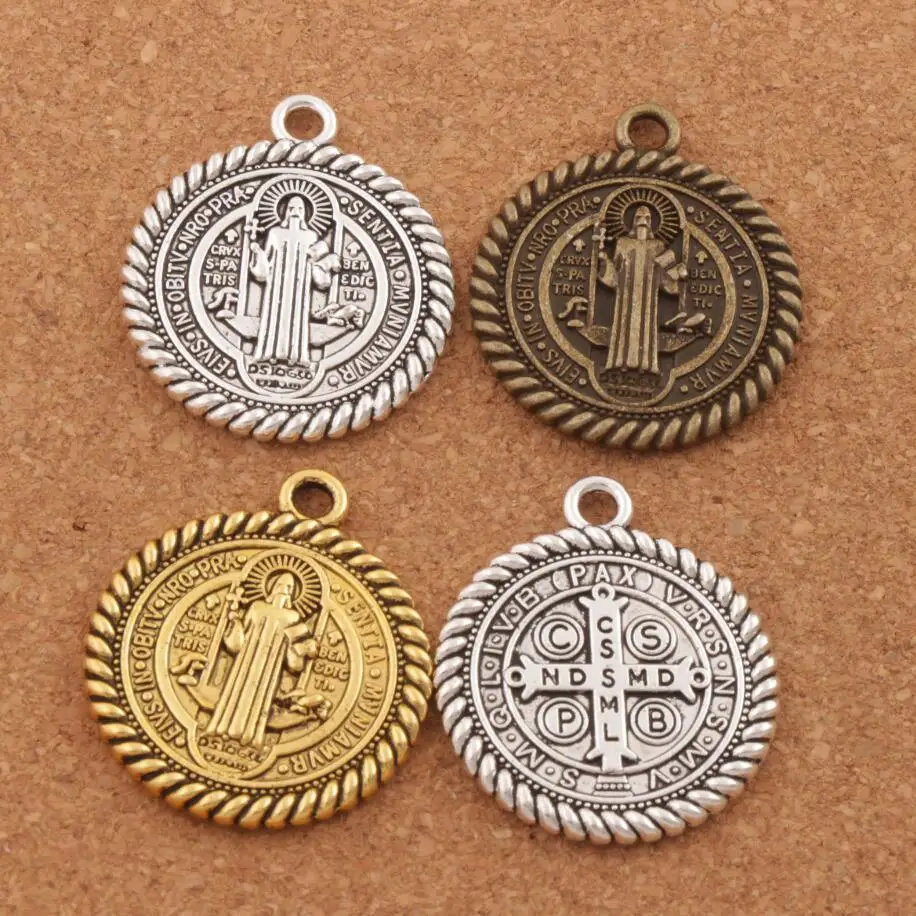 

Saint St Benedict of Nursia Patron Against Evil Medal Charm Beads 6pcs Antique Silver/Gold/Bronze Pendants L1791 36x31mm