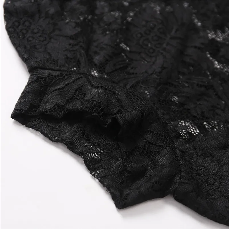 New Beauty Women Gothic Punk Tops Thin Sexy Short Sleeve Perspective Hollow Lace T-shirt Ladies Clothing 35JU28 (3) - 副本