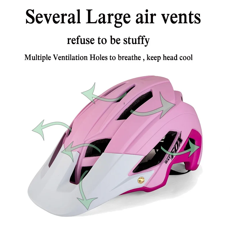 BATFOX Cycling Helmet Men Women MTB Bike Helmet Pink Bicycle Mountain Road Cycling Safety Outdoor Sports  Big Visor Helmet
