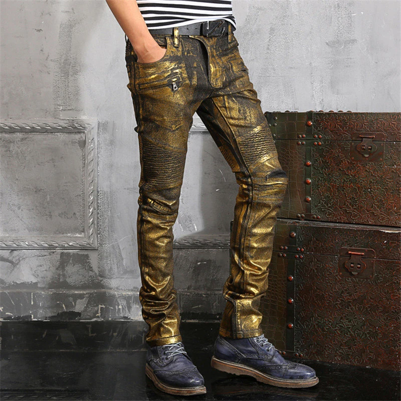 black and gold biker jeans
