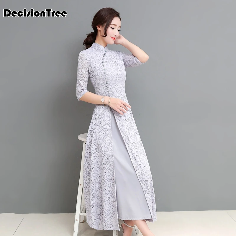 2019 verano sexy vintage de las mujeres chinas de satén de seda cheongsam vestido qipao baile vestido de flores - 3