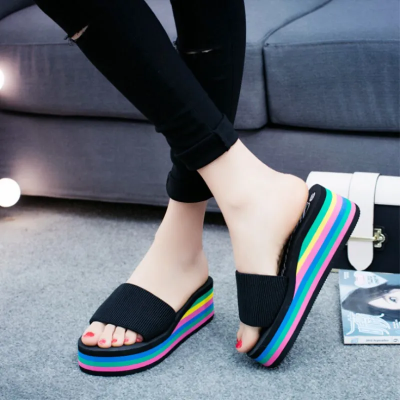 HENGSONG Women  Sandals  Slippers  New Summer Fashion Rainbow 