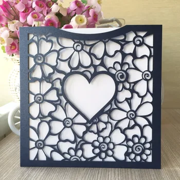 

12Pcs/lot Free Ship Romantic Wedding Invitation Card Delicate Carved Romantic Love Heart Pattern Hollow out Wedding Party Cards
