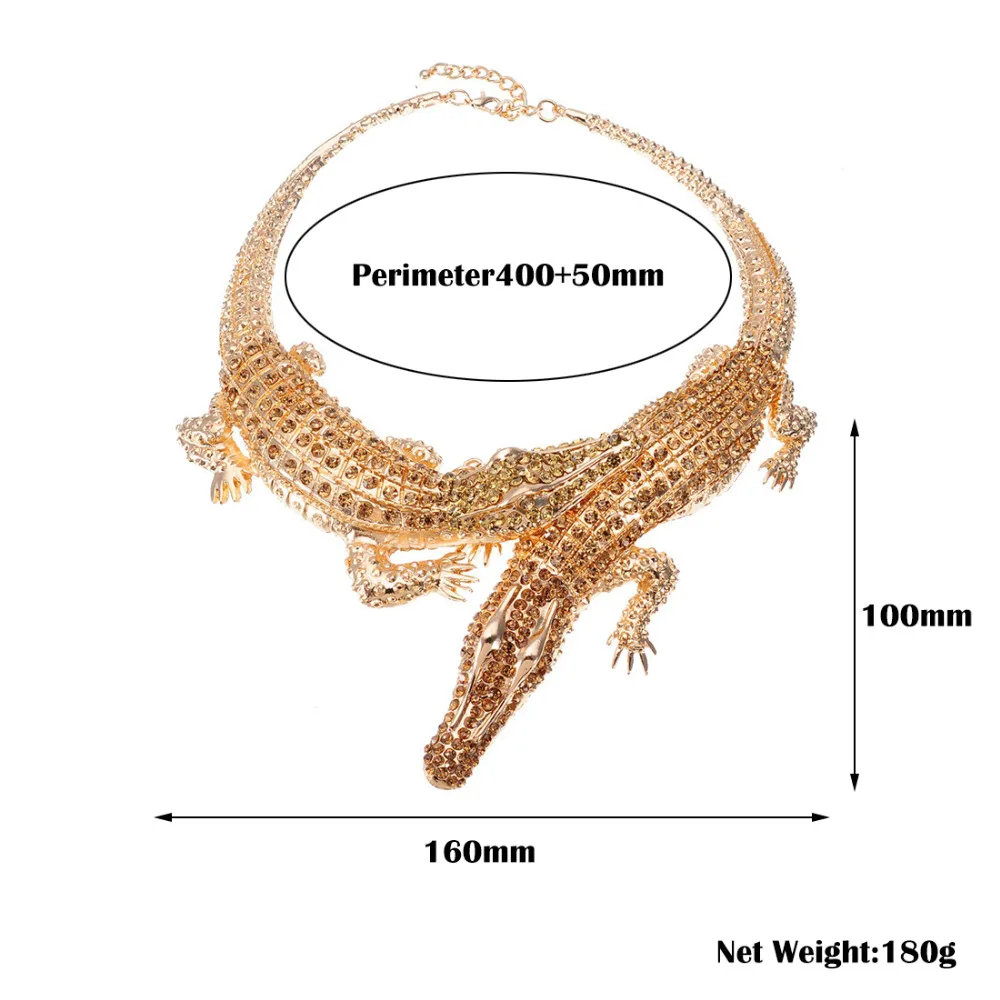 JEROLLIN ожерелье из двух больших крокодилов с инкрустацией, женские большие стразы, колье из сплава, массивное ювелирное изделие, длинное ожерелье