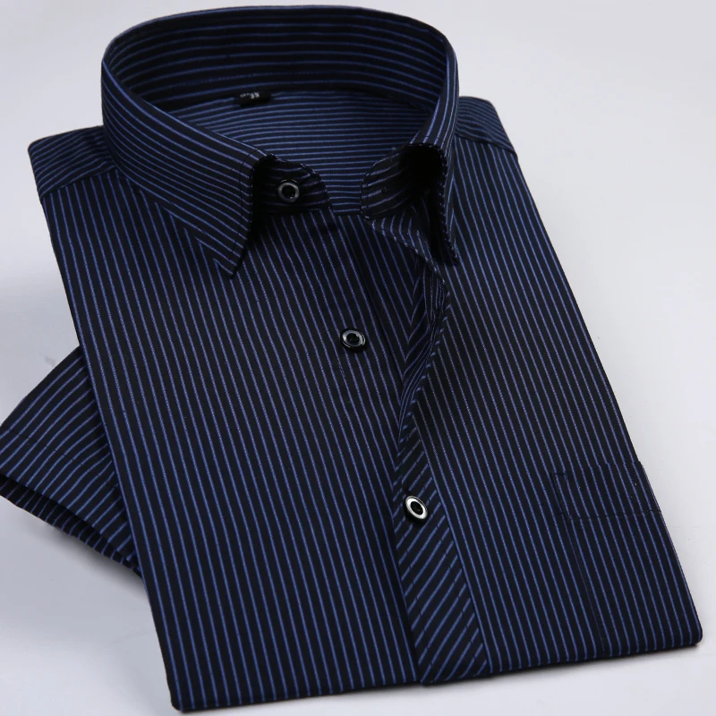 summer short sleeve striped regular fit non-iron easy care business men shirts no fade no shrink with chest pocket summer short sleeve striped regular fit non-iron easy care business men shirts no fade no shrink with chest pocket