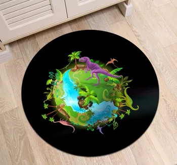 

Indoor Round Living Room Cushion Bedroom Floor Area Rugs Bathroom Non-Slip Carpet Office Door Mat Planet Evolving Plant Dinosaur
