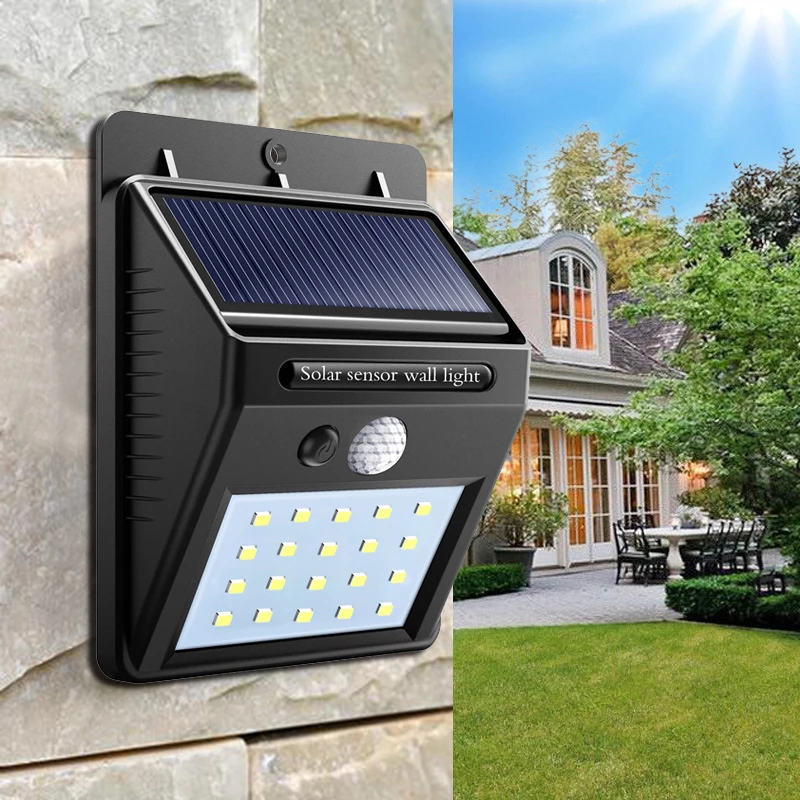 20 LEDs LED PIR Motion Sensor Lamp Solar Panel Powered Night Light