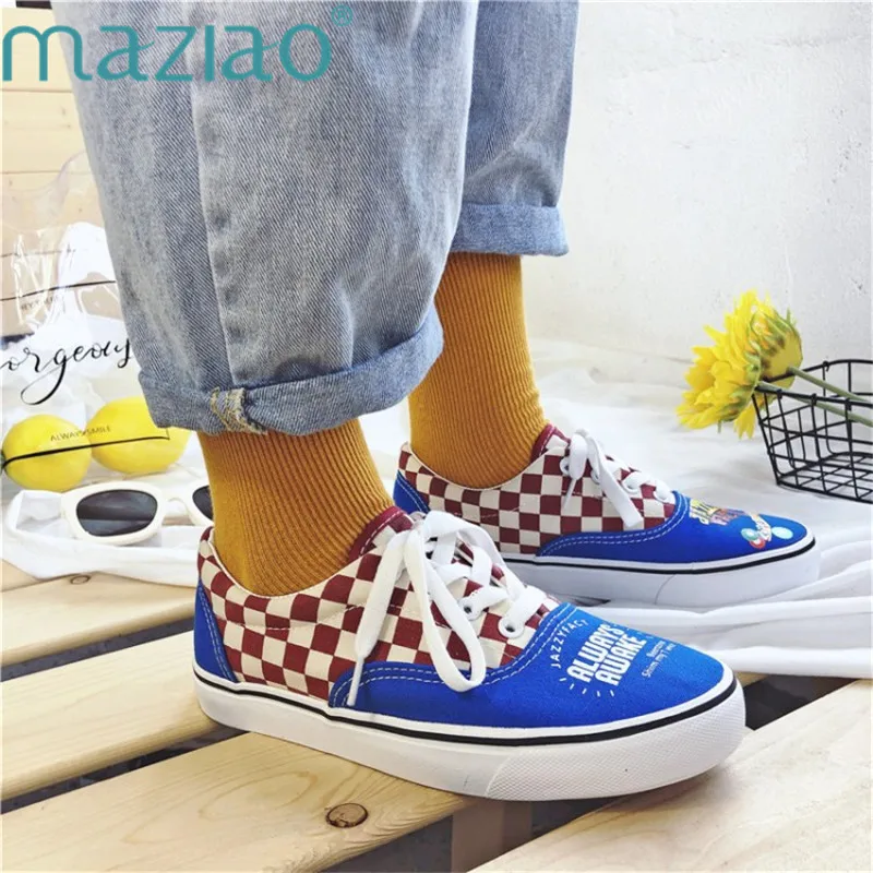 

Graffiti Wedges Plaid Patchwork Platform Sneakers Thick Bottom Casual Shallow Mouth Canvas Shoes MAZIAO