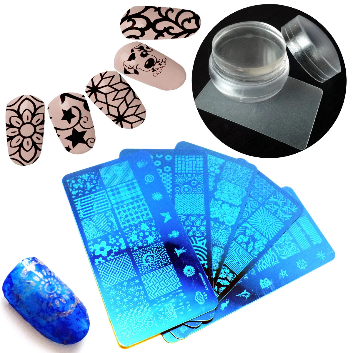 

1 Set Lovely Panda Stripe Nail Art Image Stamp Stamping Plate + Transparent Stamp Nail Art Clear Jelly Stamp Scraper Sets Beauty