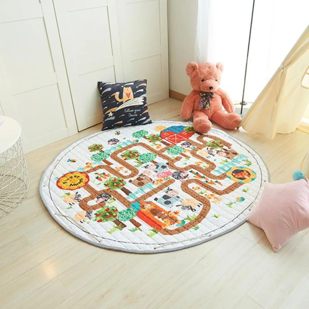 150cm Baby Soft Play Mat Game Blanket Pad Kids Play Carpet Climb Mat Crawling Mat Sundries Pouch Toys Storage Bag 