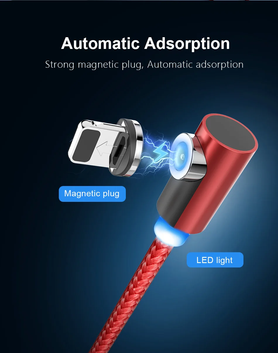 !ACCEZZ Elbow Magnetic USB Charging Cable Lighting For iPhone XS MAX XR Micro USB Type C For Xiaomi Samsung S9 S8 Magnet Cables (3)