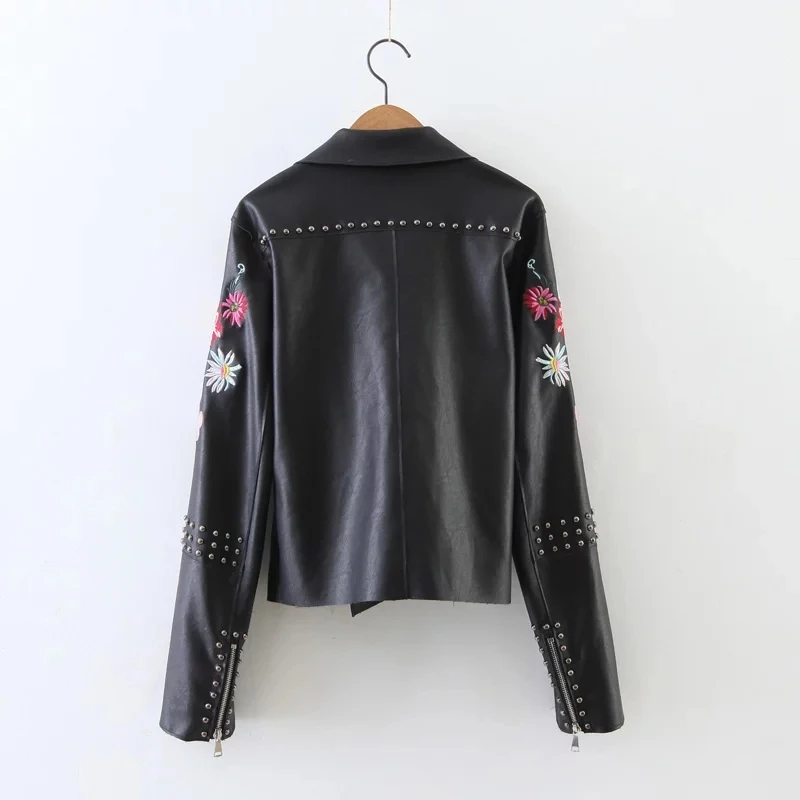Rock Jk266 Cuir Floral Bomber Automne En Femmes Black Pu Veste Printemps Brodé Harajuku Courte Rivet Olgitum Noir xX0wRqfZx