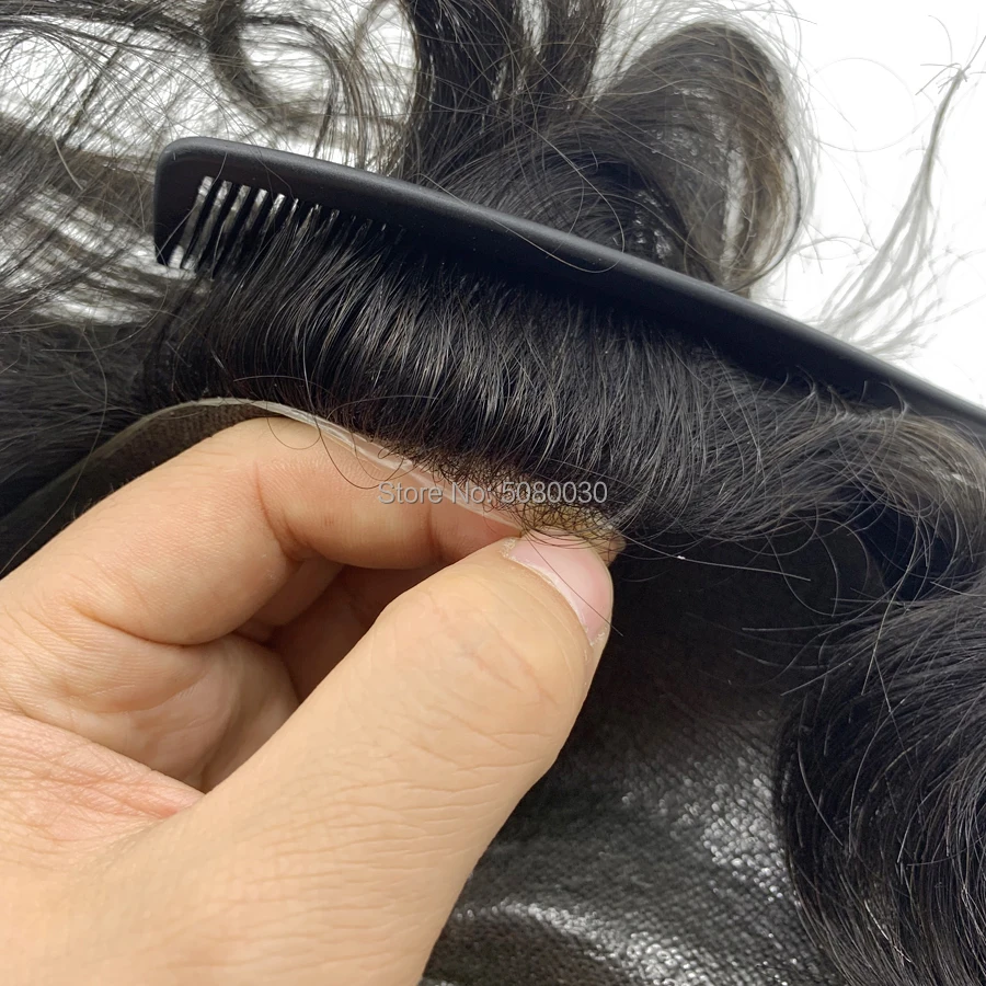 Men Wigs Toupee Full PU Thinnest Skin POLY V-Loop Knot 0.02~0.04mm Thickness Indian Remy Hair Any Wave Color Stock human hair toupee