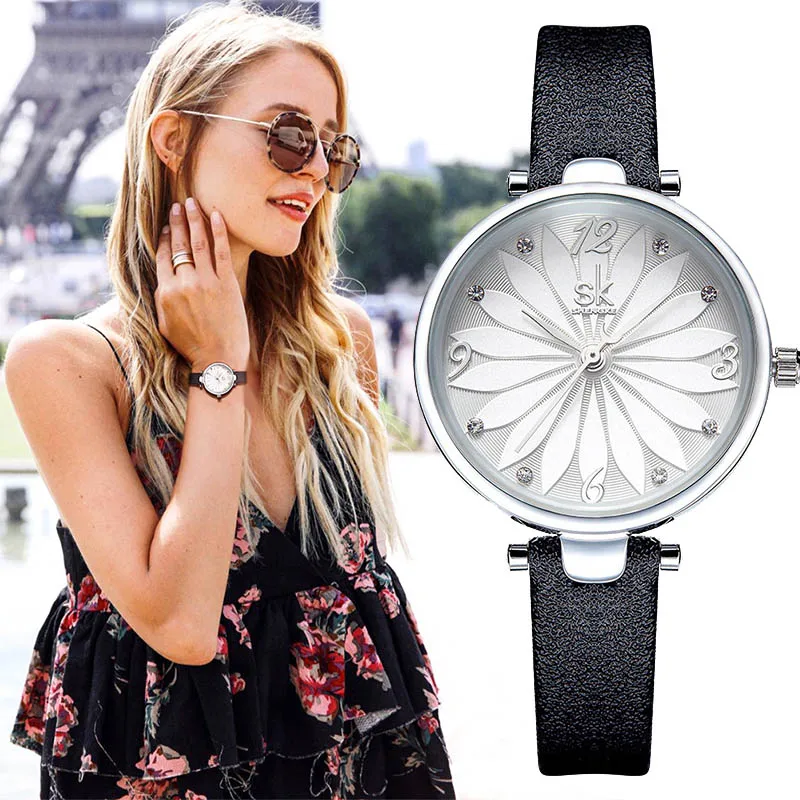 

SK luxury casual couple new watch ladies fashion imitation leather watch pattern face women's watch K8047