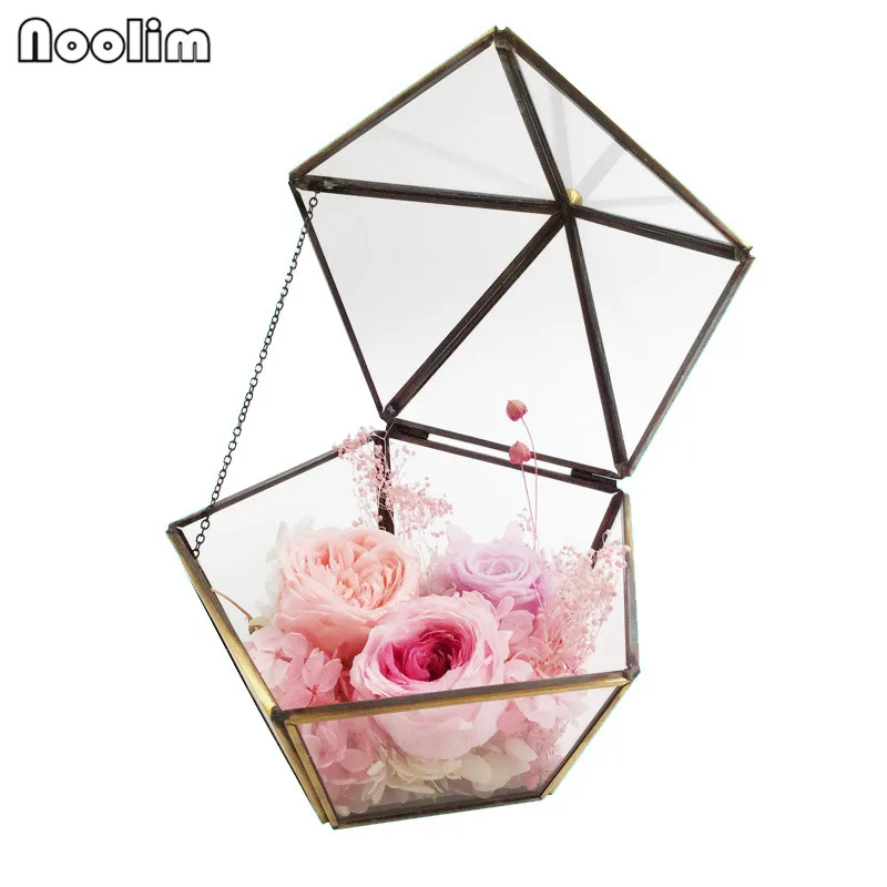 

NOOLIM Nordic Style Ring Box Jewelry Organizer Brass Geometry Glass Cosmetic Storage Box Jewelry Collection Box Decoration Gift