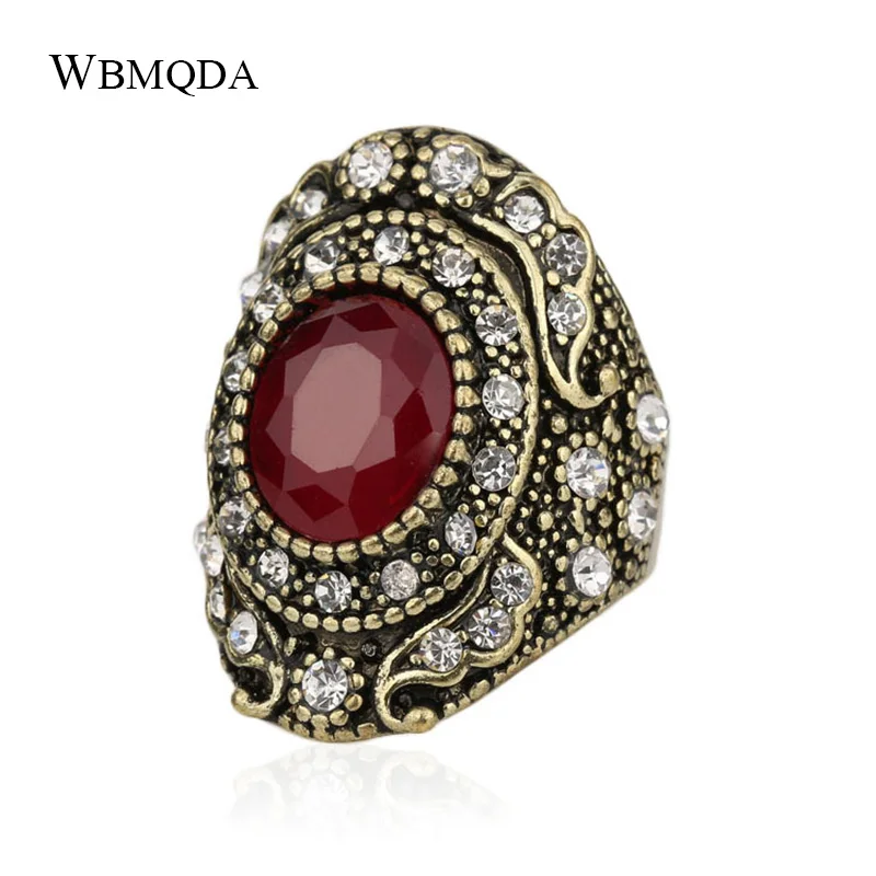 

2018 Hot Boho Crystal Gold Color Rings For Women Wedding Accessories Red Green Black Restin Ethnic Jewelry Free Shipping