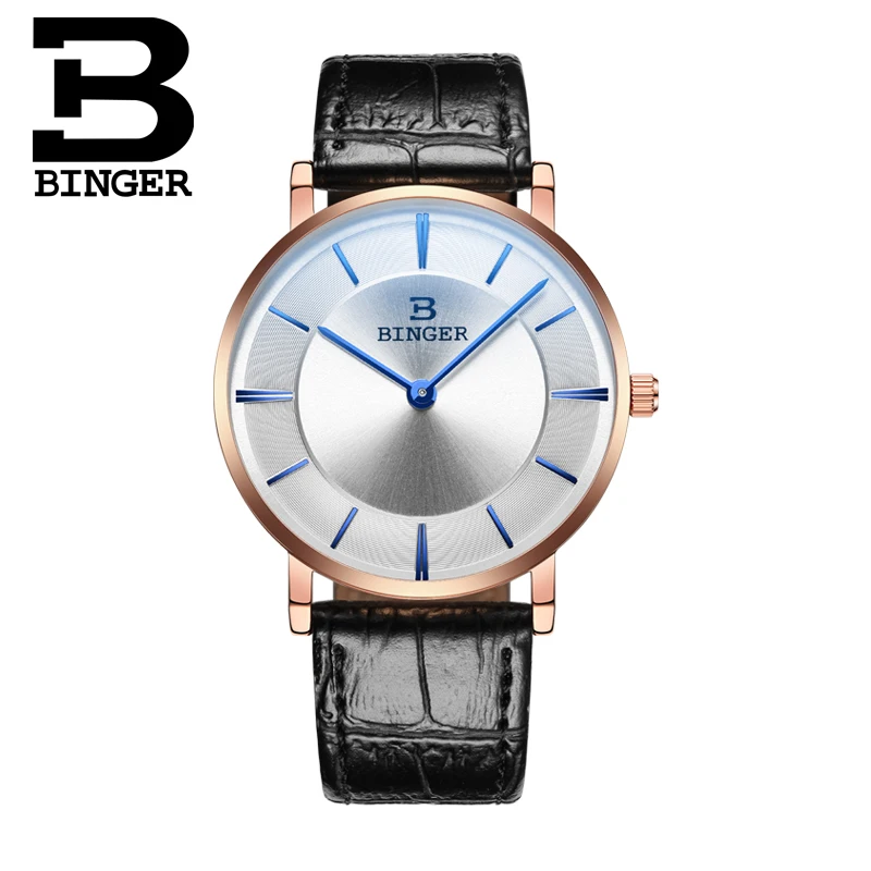 Дешевые новые парные часы Бингер тонкий стиль для женщин Мода Quatrz часы для мужчин бизнес наручные часы кожаный ремешок B-9013G - Цвет: Men watch 06