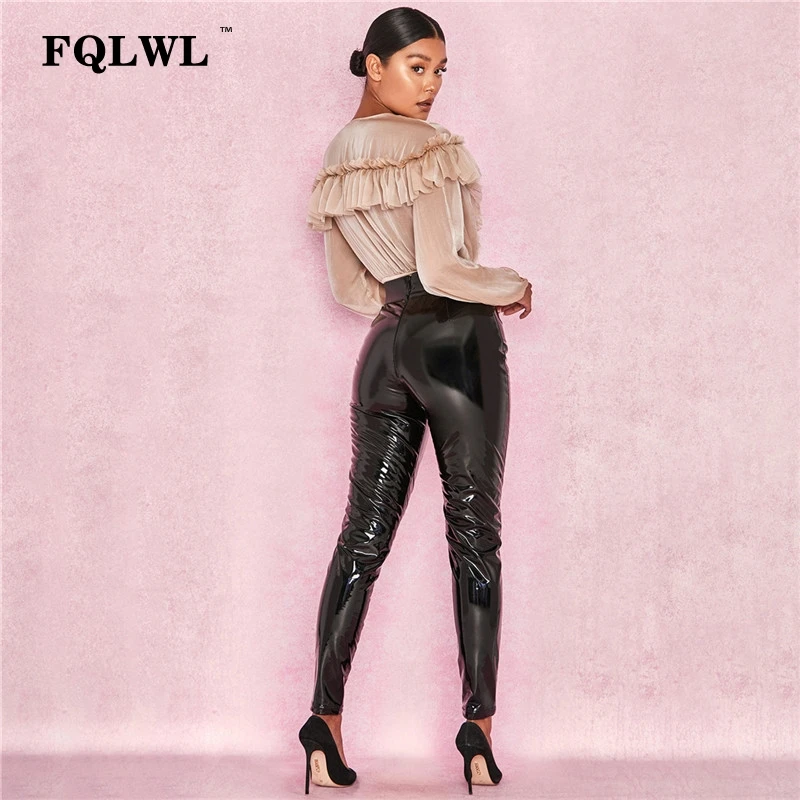 FQLWL, прозрачный, с оборками, с длинным рукавом, сетчатый, сексуальный, боди, для женщин, комбинезон, глубокий v-образный вырез, прозрачный, облегающий, черный, женский, боди