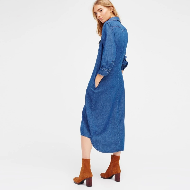 Платье HDY Haoduoyi женское синее повседневное с рукавом 3/4|midi dress|casual dressdress fashion women |