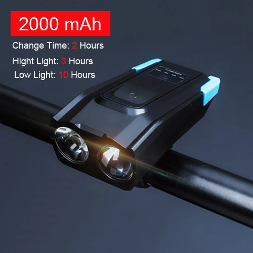 2000/4000 мАч Смарт индукция велосипед передний свет комплект USB Перезаряжаемый светодиодный задний фонарь и фара с роговым фонариком для велосипеда - Цвет: 2000 blue