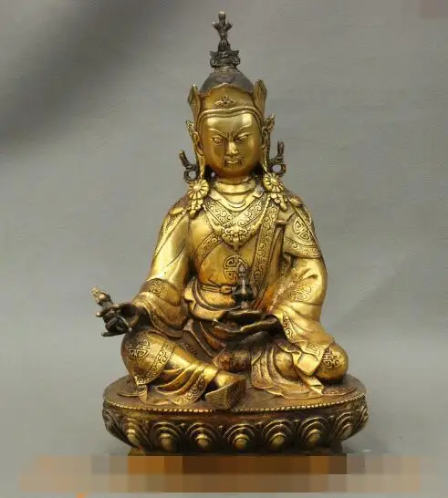 

S6338 12" Tibetan Buddhism Bronze Gilt Guru Padmasambhava Rinpoche Lotus Seat Statue D0318
