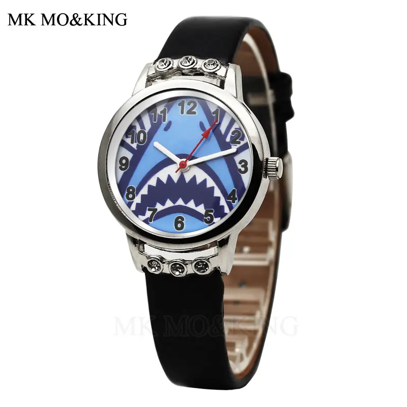 

MK MO KING relogio feminino brand children's watch card love shark fashion Kids Cute rubber quartz crystal leather clock A1