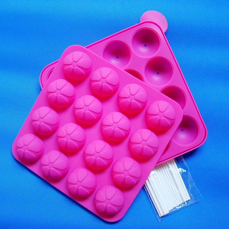 

Wholesale(1set/lot) Silicone Lollipop Mold Candy Fondant Cakepop Decoration Mold 16 Ball Chocolate Mold Send 25sticks