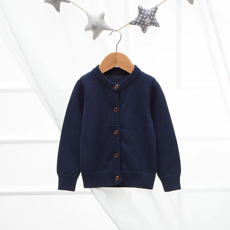 Детский вязаный кардиган, Осенний Детский свитер, одежда для мальчиков, детские свитера, кардиган для маленьких девочек, однобортная куртка - Цвет: Navy blue