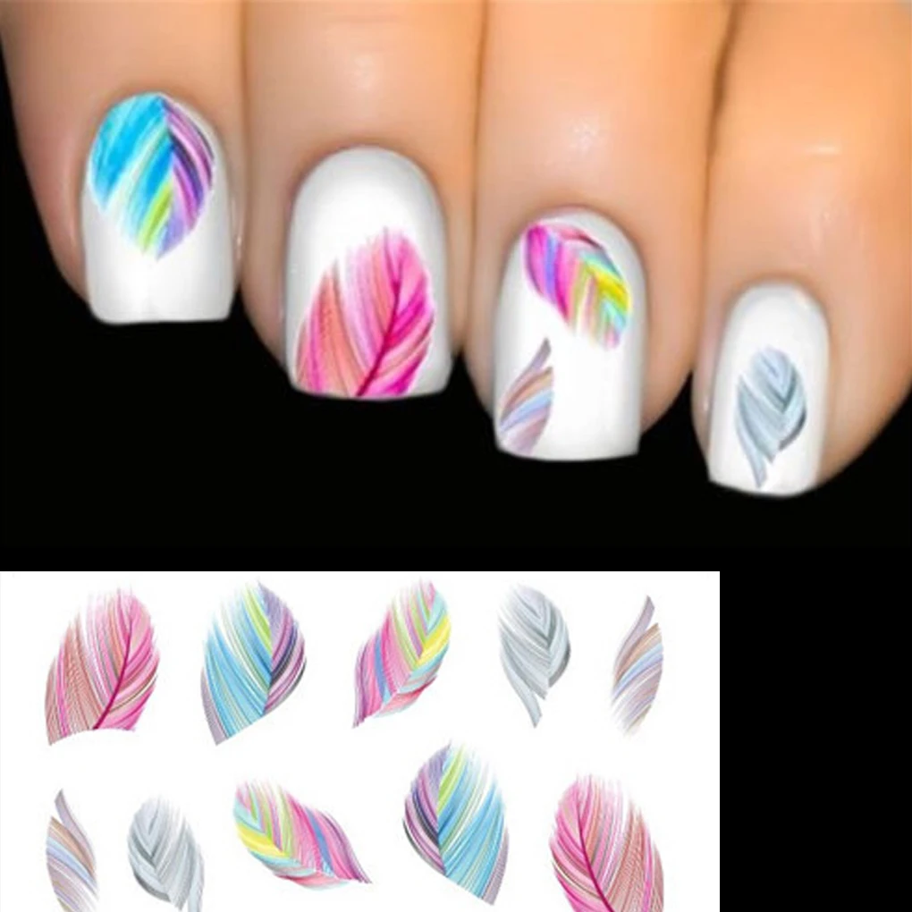 

Nail Feather Art Water Transfer Decal Sticker Rainbow