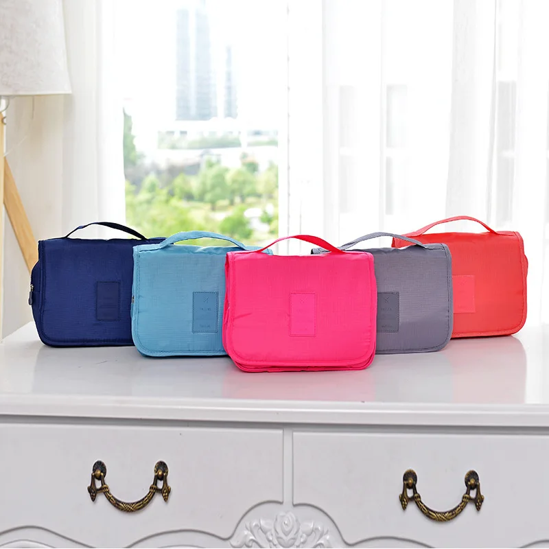 

QIUYIN Female Portable Travel Wash Bag Large Capacity Solid Color Hook Package Custom Cosmetic Storage Bag Light
