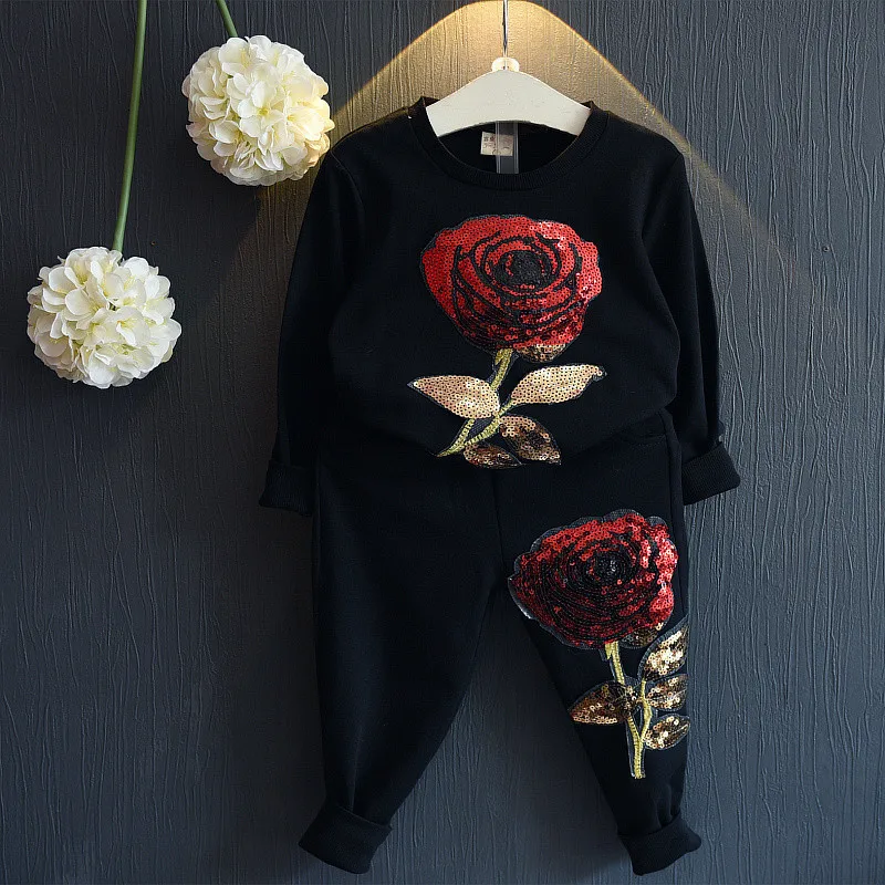 

Minnie Mouse Time-limited O-neck 2017 New Boys Wear Winter Wool Sportswear Long Sleeve Rose Embroidered Sequinsets Boy Suit