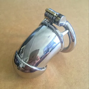 

Stainless steel chastity lock weight cock cage penis bondage exercise male chastity device can insert urethral stick adult toy.