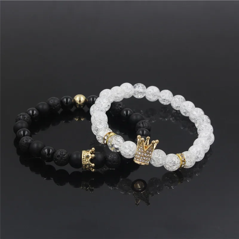 2 шт./компл. Мода Howlite камень бисера CZ браслет с короной Наборы для мужчин и женщин браслет-нитка с шармом браслет ручной работы Ювелирные изделия Подарки - Окраска металла: ZJ1730G
