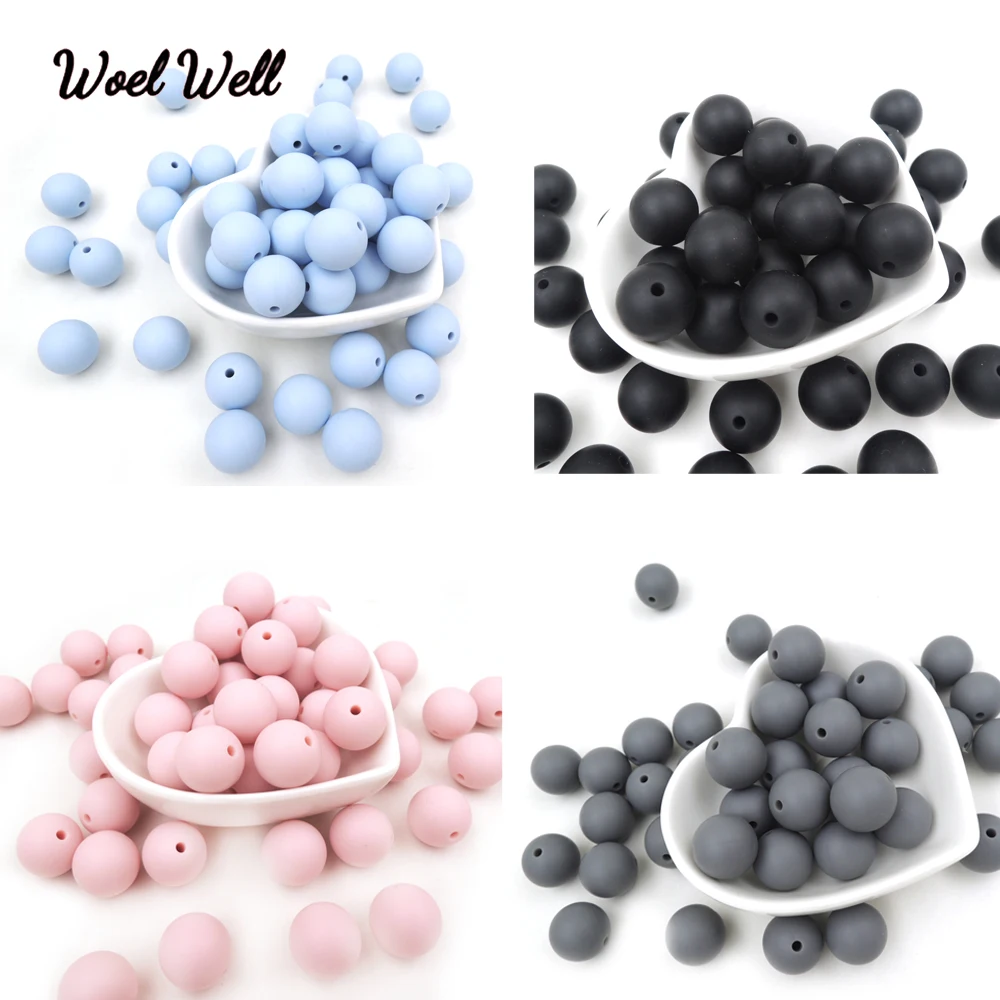 

Woel Well 30pcs/lot Silicone Beads 15mm Baby Teething Teether Beads For Pacifier Chain Silicone Teether BPA Free