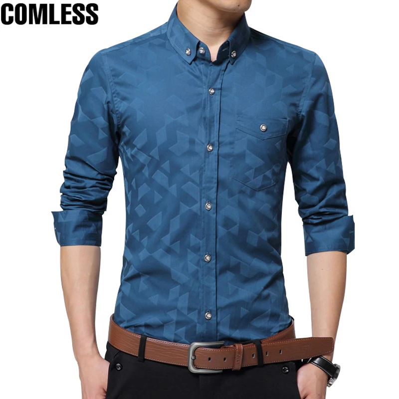 2017 New Fashion Casual High end Mens Shirts Long Sleeve Jacquard Weave ...