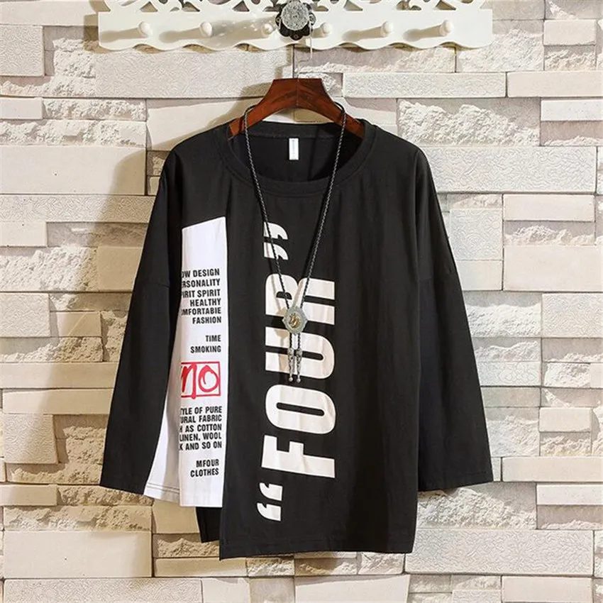 

Autumn New Mens T shirt Long Sleeve Fashion Round Neck Men's Hip Hop Long Sleeves Loose Large Size English Printing Mens T shirt