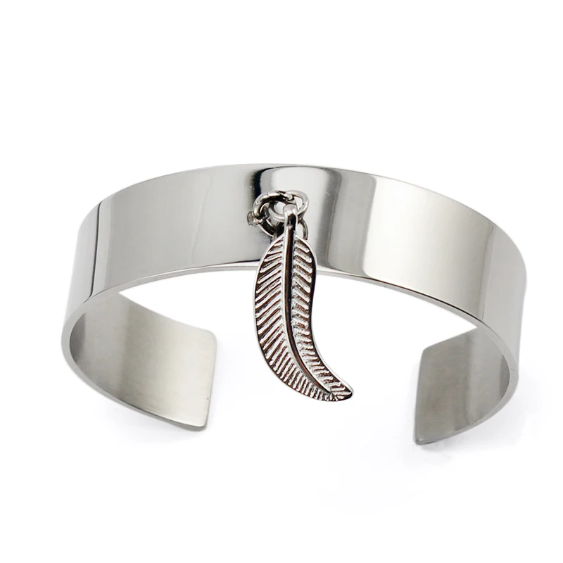 Мода Открыть Браслет манжета простой серебряный браслет с подвеской лист Femme Jewelry