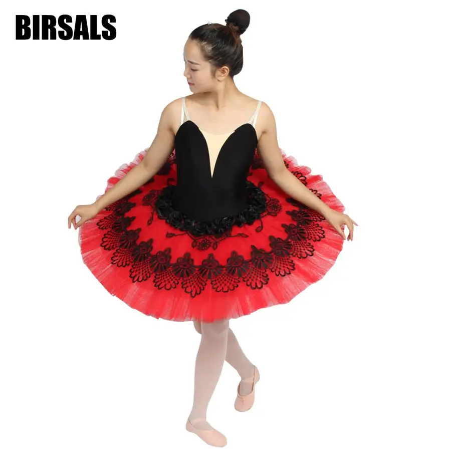 Adult Black Red Paquita La Esmeralda Competiton Women Tutu Costume Girls Kids Professional Classical Tutu Platter AdultBT9052B