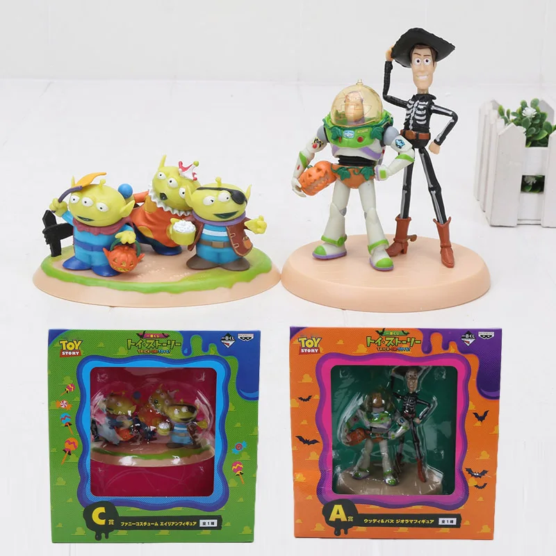 

7-14cm Toy Story Buzz Lightyear Woody Green Alien with Pumpkin Halloween PVC Action Figure model doll toys for Collection