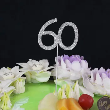 

Cosmos Rhinestone Crystal Silver Number 60 Birthday 60th Anniversary Cake Topper