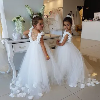 

Fashion Flower Girls Dress For Weddings Birthday Party Dresses Cute Round Neck Lace Appliques Beaded Ball Gown Custom Any Color
