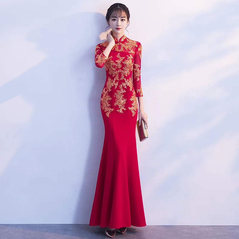 Для свадьбы, невесты, подружки невесты Qipao Традиционный китайский Для женщин длинные Чонсам Лидер продаж пикантные элегантные Вечеринка платье русалки Vestidos