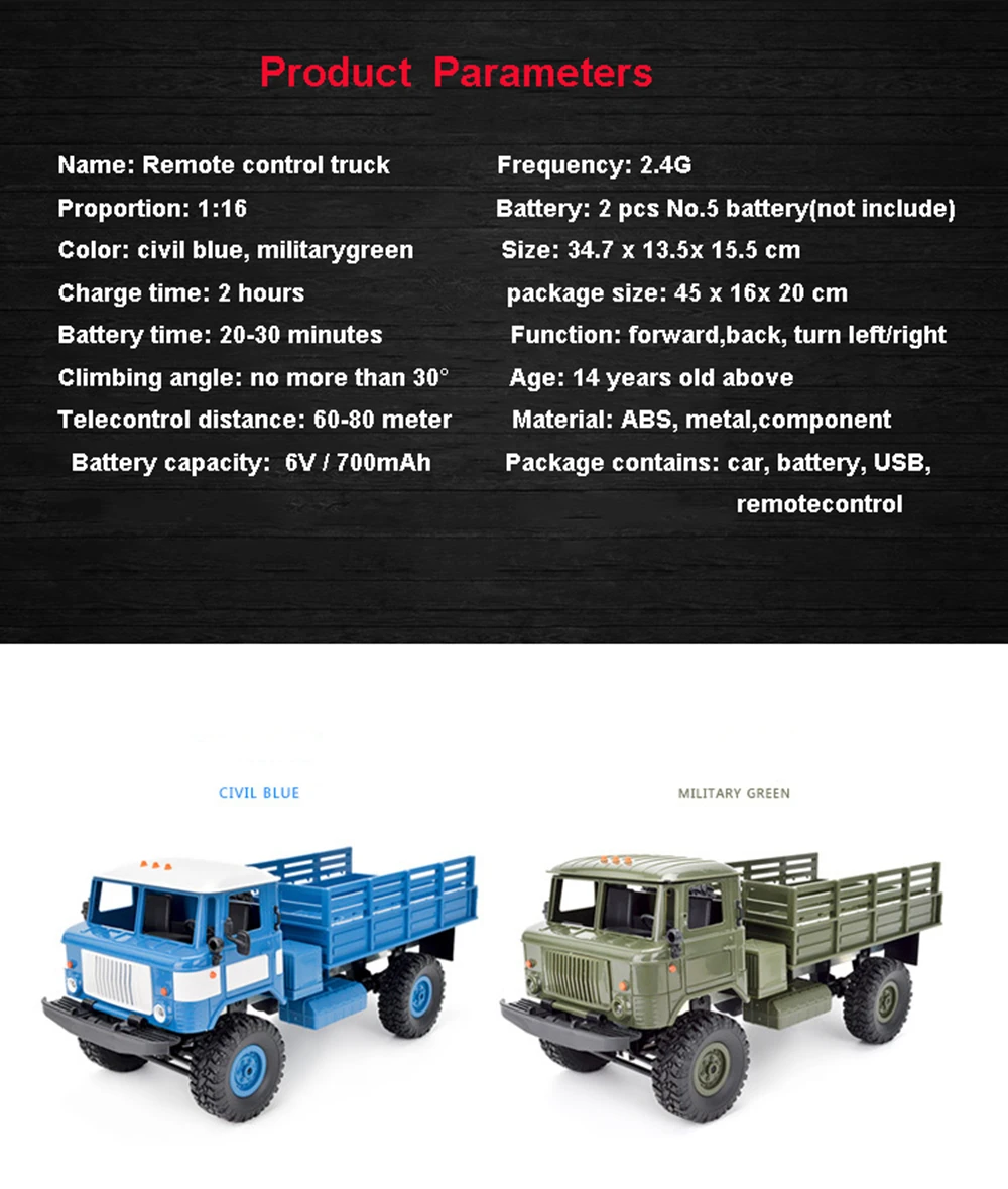 WPL B-24 GAZ-66 DIY 116 RC Climbing Military Truck Mini 2.4G 4WD Off-Road RC Cars Off-Road Racing Car RC Vehicles RTR Gift Toy (8)