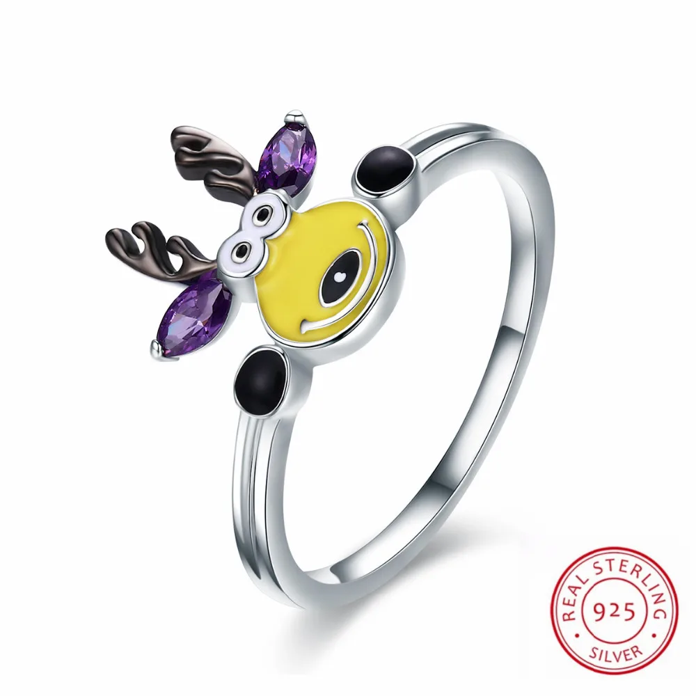 

New Trendy Magical Elk Deer with Purple CZ 100% Real 925 Sterling Silver Finger Rings for Women Quality Silver Jewelry Gift