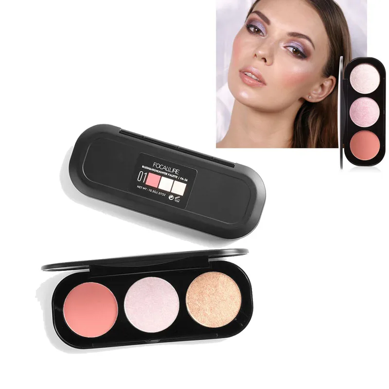 FOCALLURE 3Colors Blushing Highlighter Palette Professional Shimmer Bronzers Repair Ccapacity